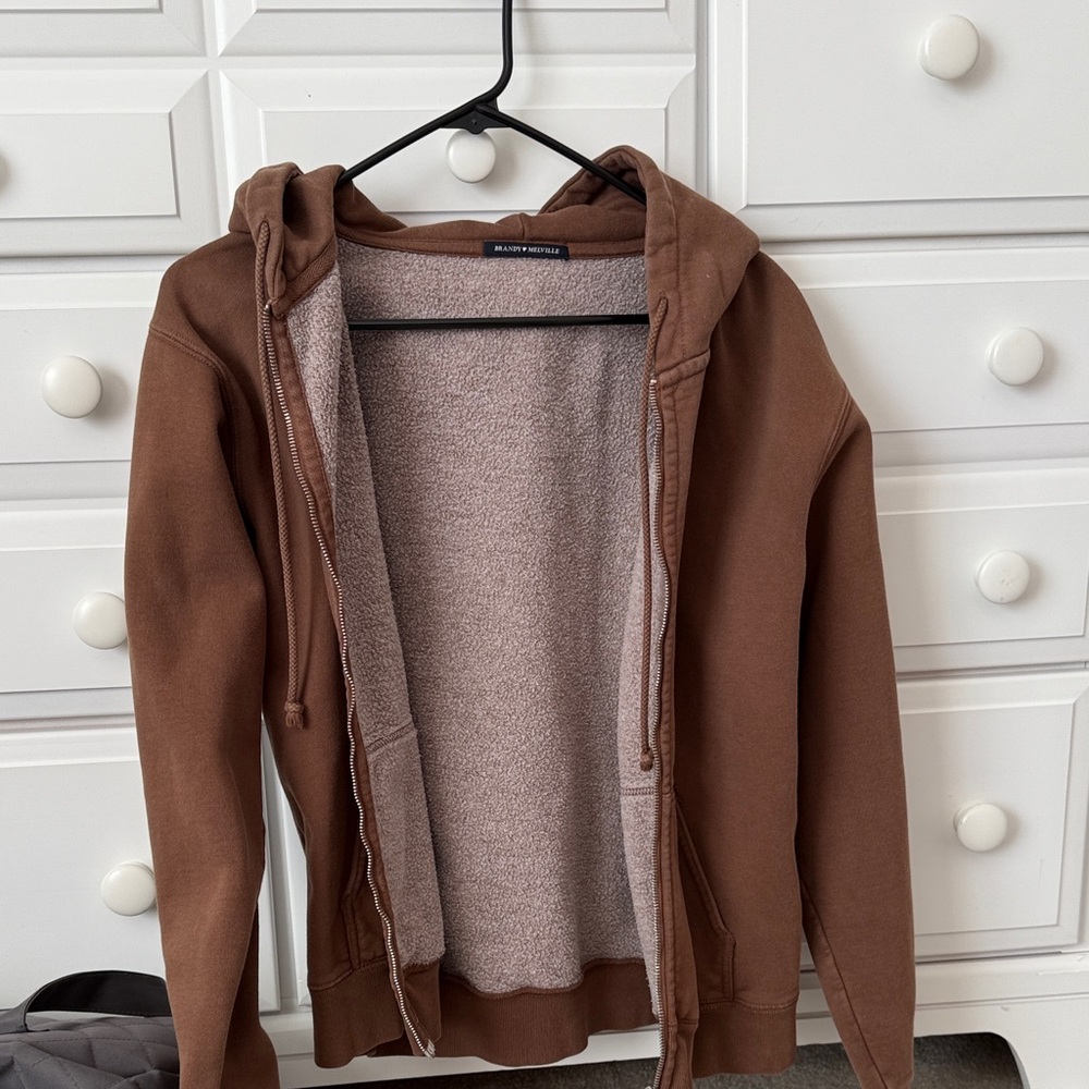 Brandy Melville Brown Zip-Up Hoodie
